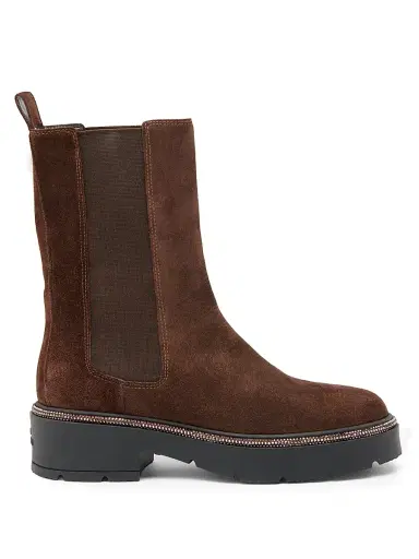 René Caovilla Women's Suede Chelsea Boots - Dark Brown Calf Suede Silver - Size 10.5 | Thumbnail 1