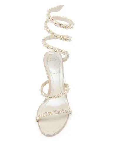 René Caovilla Women's 80MM Embellished Satin Sandals - Beige Satin Pearls | Thumbnail 3 René Caovilla Women's 80MM Embellished Satin Sandals - Beige Satin Pearls | Thumbnail 3