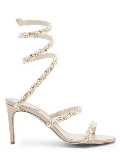 René Caovilla Women's 80MM Embellished Satin Sandals - Beige Satin Pearls | Thumbnail 1 René Caovilla Women's 80MM Embellished Satin Sandals - Beige Satin Pearls | Thumbnail 1