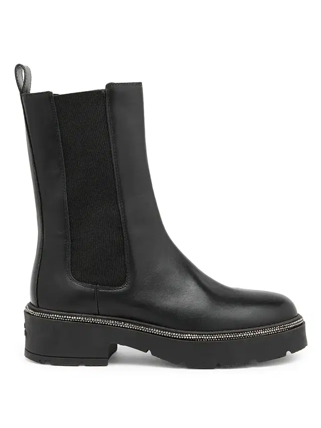 Rene Caovilla Women's Embellished Leather Boots - Black Calf Jet Hematite Strass