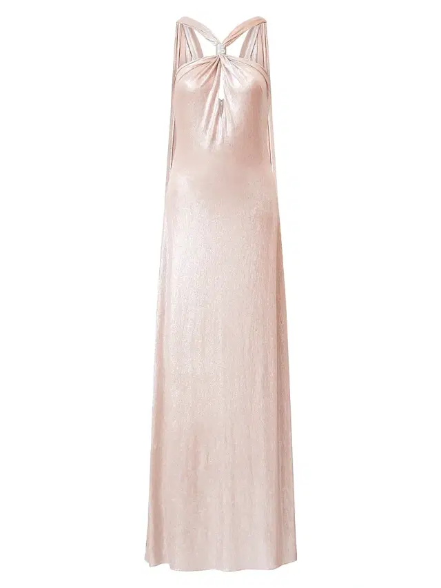 Halston Women's Sofie Metallic Jersey Halterneck Gown - Rose Gold