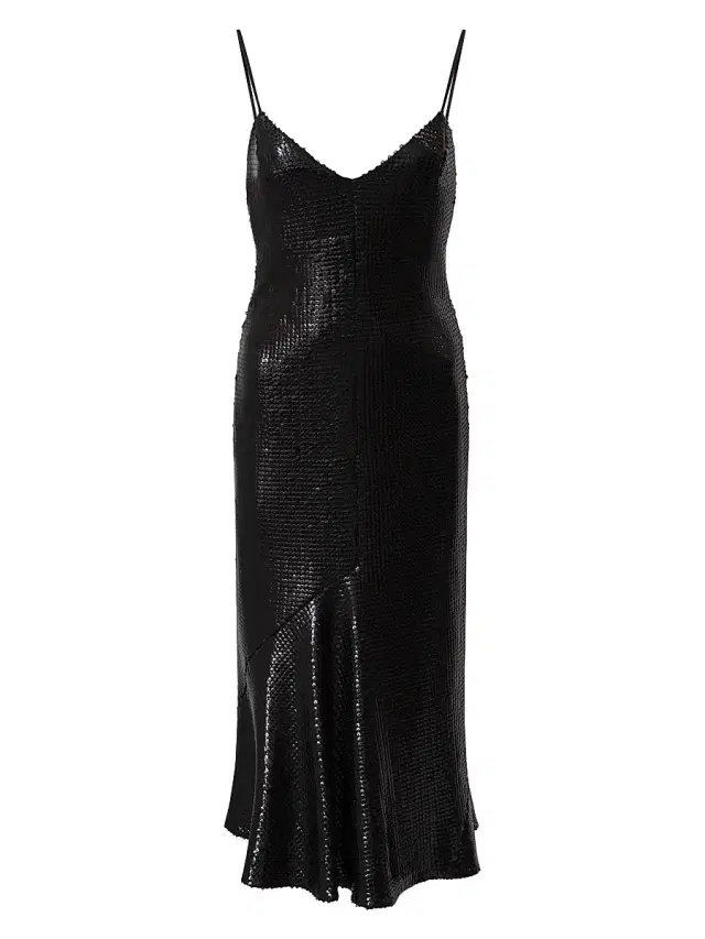 Women's Lucia Sequined V-Neck Midi-Dress - Black