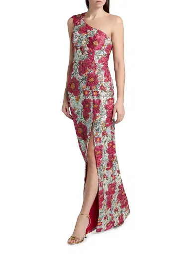 Rene Ruiz Collection Women's One-Shoulder Sequin-Embellished Column Gown - Red Multi - Size 14 | Thumbnail 2