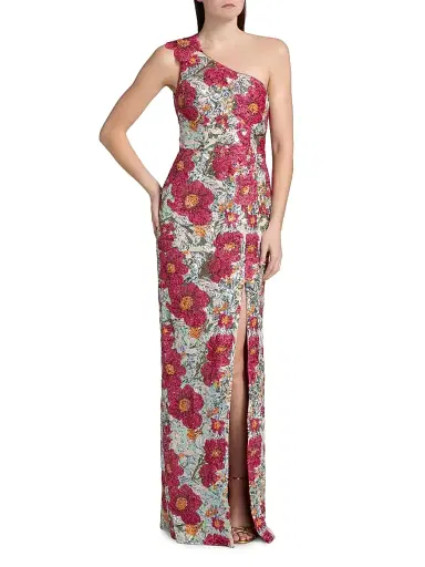 Rene Ruiz Collection Women's One-Shoulder Sequin-Embellished Column Gown - Red Multi - Size 14 | Thumbnail 3