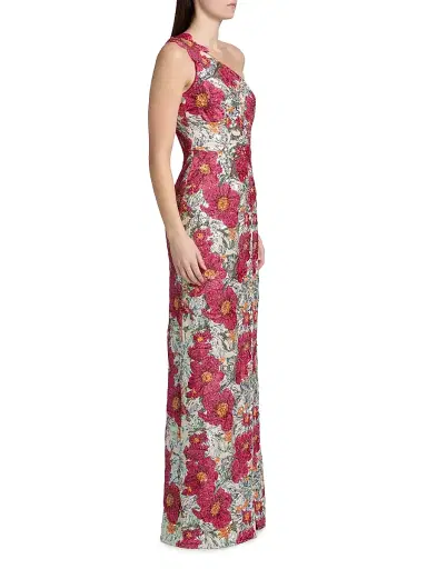 Rene Ruiz Collection Women's One-Shoulder Sequin-Embellished Column Gown - Red Multi - Size 14 | Thumbnail 4
