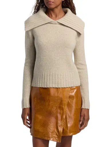 Co Women's Wide Ribbed-Collared Cashmere Sweater - Beige Melange - Size XL | Thumbnail 3 Co Women's Wide Ribbed-Collared Cashmere Sweater - Beige Melange - Size XL | Thumbnail 3