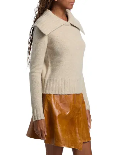 Co Women's Wide Ribbed-Collared Cashmere Sweater - Beige Melange - Size XL | Thumbnail 4 Co Women's Wide Ribbed-Collared Cashmere Sweater - Beige Melange - Size XL | Thumbnail 4