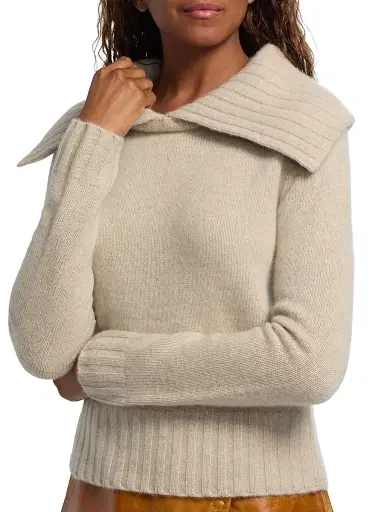 Co Women's Wide Ribbed-Collared Cashmere Sweater - Beige Melange - Size XL | Thumbnail 6 Co Women's Wide Ribbed-Collared Cashmere Sweater - Beige Melange - Size XL | Thumbnail 6