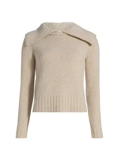 Co Women's Wide Ribbed-Collared Cashmere Sweater - Beige Melange - Size XL | Thumbnail 1 Co Women's Wide Ribbed-Collared Cashmere Sweater - Beige Melange - Size XL | Thumbnail 1