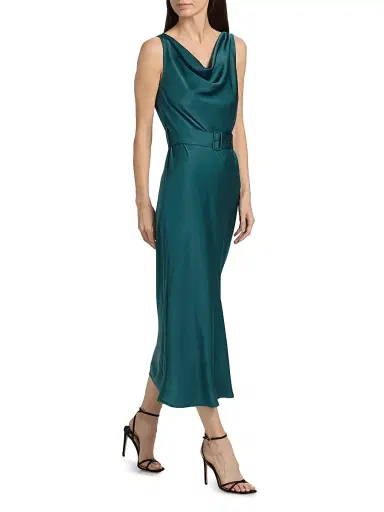 Lapointe Women's Satin Cowlneck Belted Midi-Dress - Dark Teal - Size 4 | Thumbnail 2