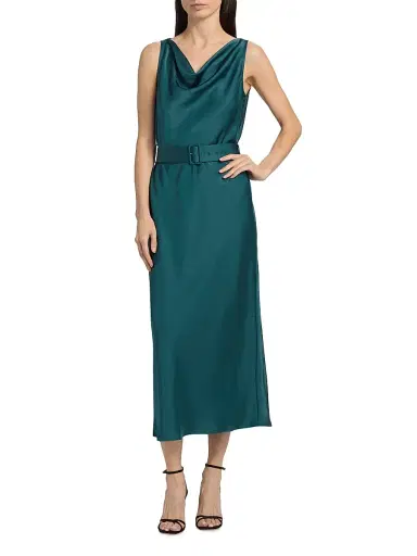 Lapointe Women's Satin Cowlneck Belted Midi-Dress - Dark Teal - Size 4 | Thumbnail 3