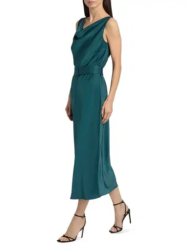 Lapointe Women's Satin Cowlneck Belted Midi-Dress - Dark Teal - Size 4 | Thumbnail 4