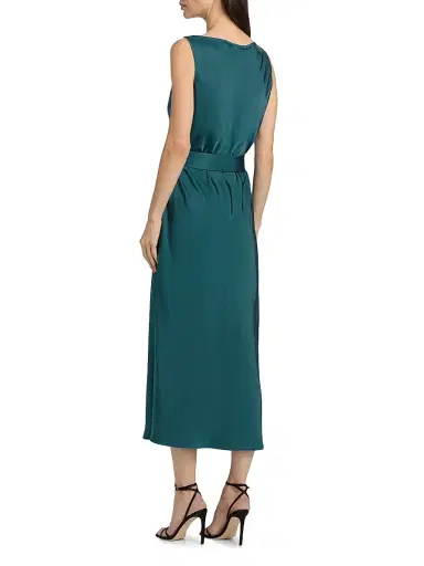 Lapointe Women's Satin Cowlneck Belted Midi-Dress - Dark Teal - Size 4 | Thumbnail 5