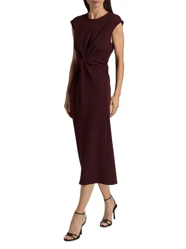 TANYA TAYLOR Women's Kimberly Scuba Twist Midi-Dress - Deep Plum - Size 00 | Thumbnail 2