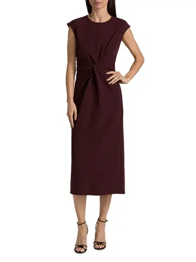 TANYA TAYLOR Women's Kimberly Scuba Twist Midi-Dress - Deep Plum - Size 00 | Thumbnail 3