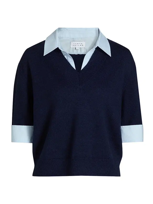 Women's Esme Sweater Combo Top - Maritime Blue Melange Oxford
