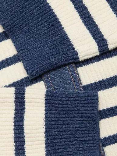 TANYA TAYLOR Women's Delia Denim-Trim Stripe Stretch Cotton Cardigan | Thumbnail 7