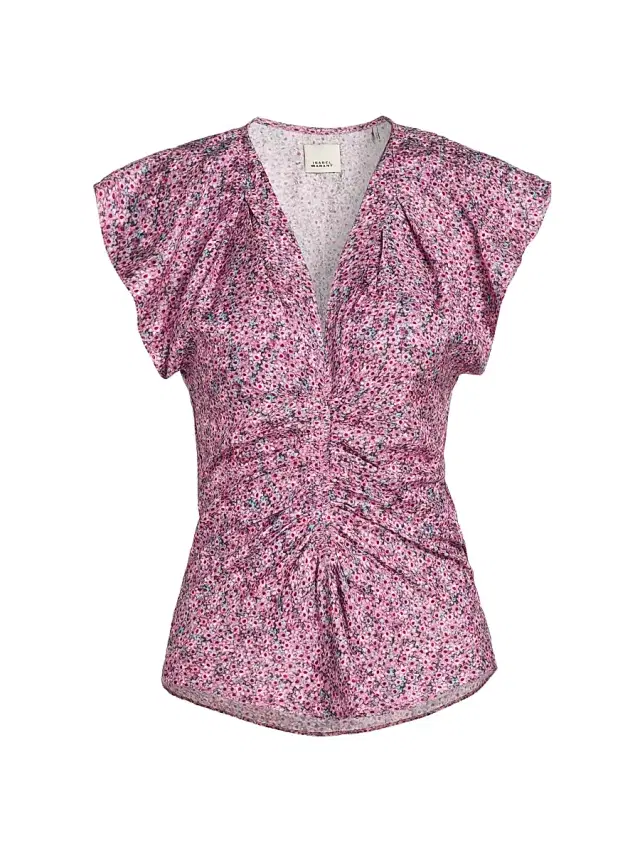 Women's Lonea Floral Silk-Blend Ruched Top - Pink