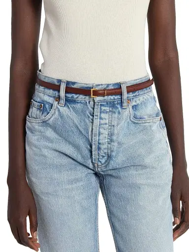 Saint Laurent Women's Cassandre Extra Thin Belt in Aged Leather - Dark Wet Clay | Thumbnail 3 Saint Laurent Women's Cassandre Extra Thin Belt in Aged Leather - Dark Wet Clay | Thumbnail 3