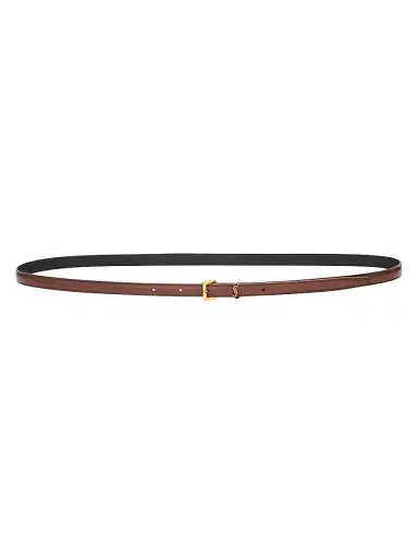 Saint Laurent Women's Cassandre Extra Thin Belt in Aged Leather - Dark Wet Clay | Thumbnail 4 Saint Laurent Women's Cassandre Extra Thin Belt in Aged Leather - Dark Wet Clay | Thumbnail 4