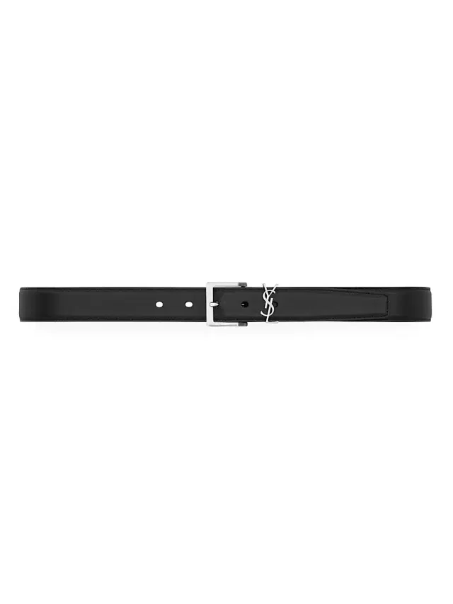 Saint Laurent Men's Cassandre Vadim Belt In Smooth Leather - Black
