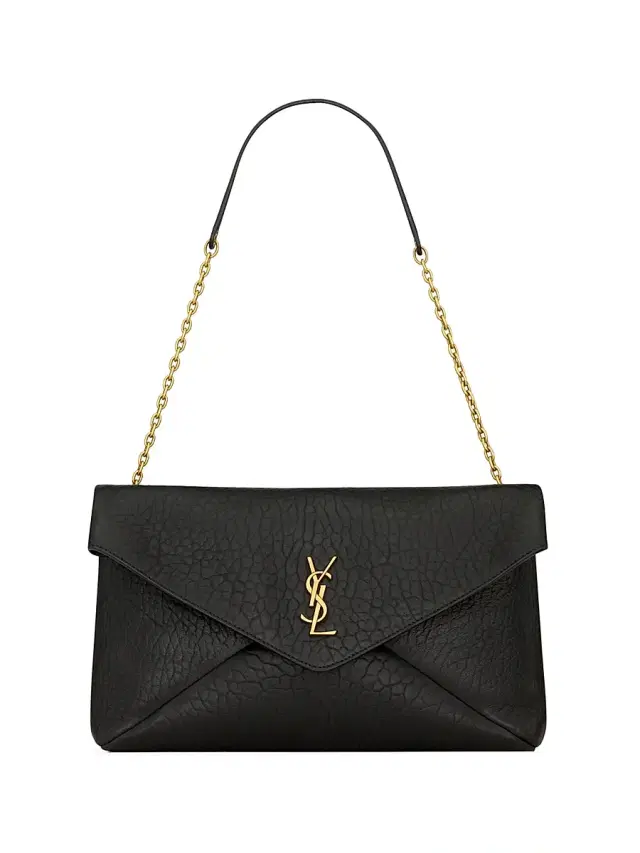 Saint Laurent Women's Cassandre Large Pouch on Chain in Lambskin - Black