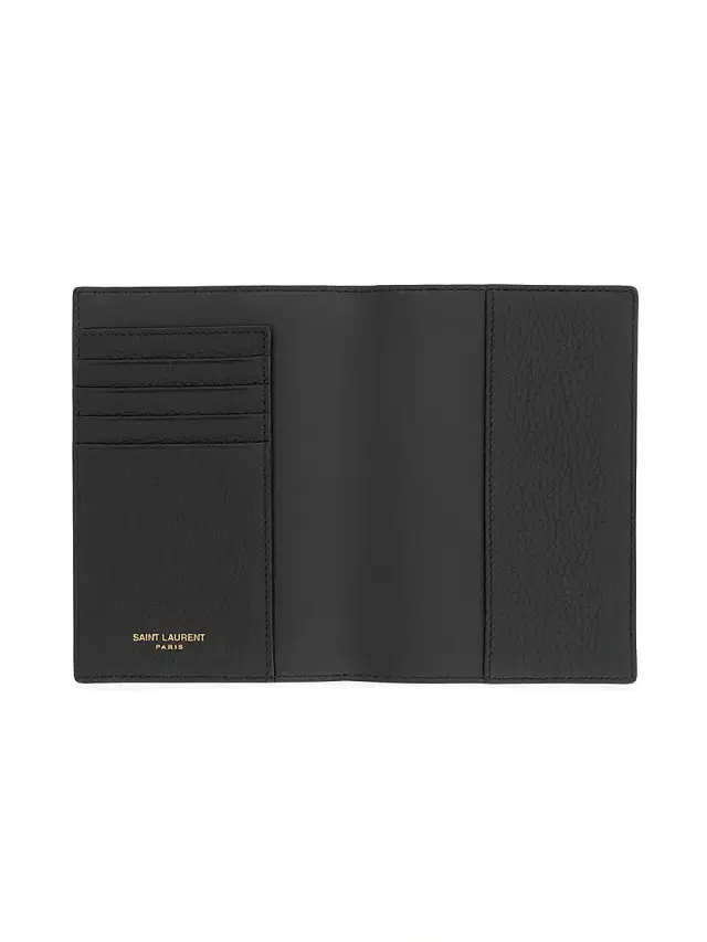 Saint Laurent Tiny Cassandre Passport Case in Grained Leather - Black