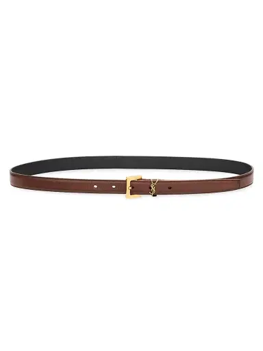 Saint Laurent Women's Cassandre Thin Belt in Aged Leather - Dark Wet Clay | Thumbnail 4 Saint Laurent Women's Cassandre Thin Belt in Aged Leather - Dark Wet Clay | Thumbnail 4