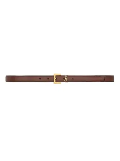 Saint Laurent Women's Cassandre Thin Belt in Aged Leather - Dark Wet Clay | Thumbnail 1 Saint Laurent Women's Cassandre Thin Belt in Aged Leather - Dark Wet Clay | Thumbnail 1