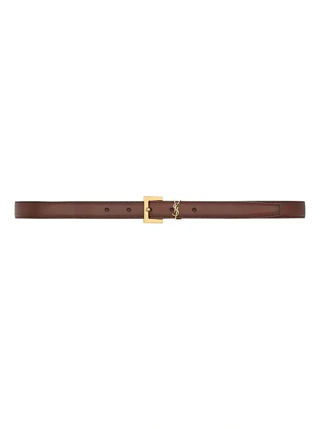 Women's Cassandre Thin Belt in Aged Leather - Dark Wet Clay