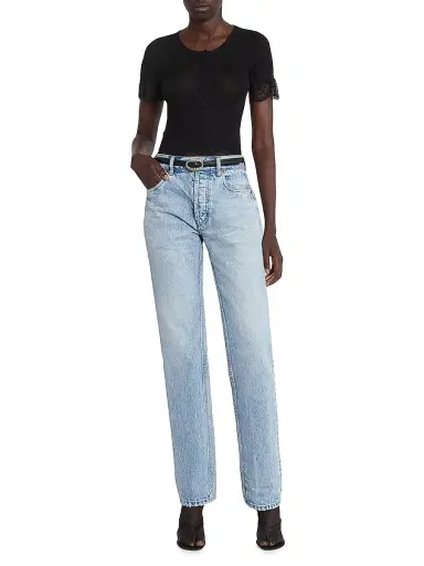 Saint Laurent Women's Laced T-Shirt in Ribbed Silk Jersey - Noir - Size Large | Thumbnail 6