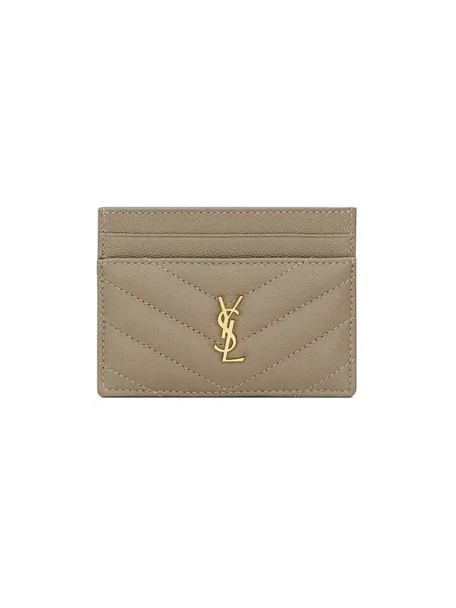 Saint Laurent Women's Cassandre Card Case in Grain De Poudre Leather - Light Taupe