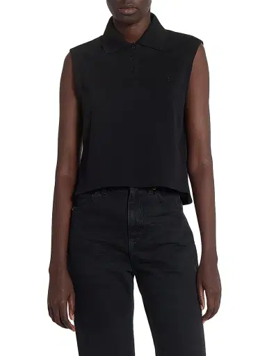 Saint Laurent Women's Cassandre Polo Shirt in Piquÿ - Black | Thumbnail 3 Saint Laurent Women's Cassandre Polo Shirt in Piquÿ - Black | Thumbnail 3