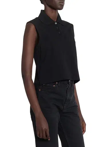 Saint Laurent Women's Cassandre Polo Shirt in Piquÿ - Black | Thumbnail 4 Saint Laurent Women's Cassandre Polo Shirt in Piquÿ - Black | Thumbnail 4