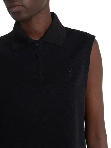 Saint Laurent Women's Cassandre Polo Shirt in Piquÿ - Black | Thumbnail 5 Saint Laurent Women's Cassandre Polo Shirt in Piquÿ - Black | Thumbnail 5