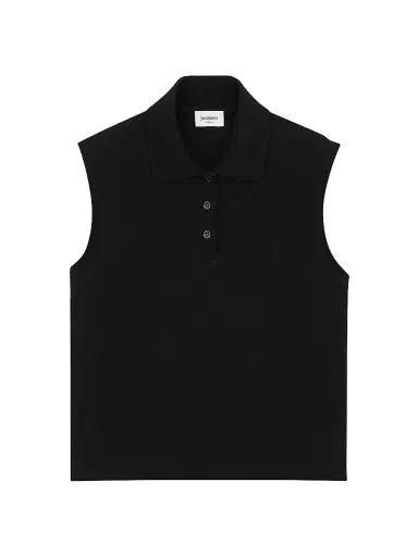 Saint Laurent Women's Cassandre Polo Shirt in Piquÿ - Black | Thumbnail 1 Saint Laurent Women's Cassandre Polo Shirt in Piquÿ - Black | Thumbnail 1
