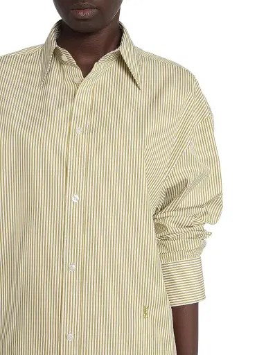 Saint Laurent Women's Cassandre Shirt in Striped Cotton Poplin - Khaki | Thumbnail 6 Saint Laurent Women's Cassandre Shirt in Striped Cotton Poplin - Khaki | Thumbnail 6