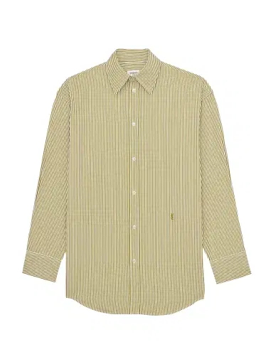 Saint Laurent Women's Cassandre Shirt in Striped Cotton Poplin - Khaki | Thumbnail 1 Saint Laurent Women's Cassandre Shirt in Striped Cotton Poplin - Khaki | Thumbnail 1