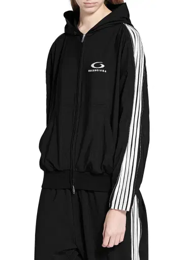 Balenciaga Women's Loop Sports Icon Zipped Zip-Up Hoodie - Black White - Size Large | Thumbnail 3