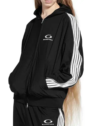 Balenciaga Women's Loop Sports Icon Zipped Zip-Up Hoodie - Black White - Size Large | Thumbnail 4
