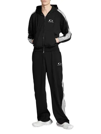 Balenciaga Women's Loop Sports Icon Zipped Zip-Up Hoodie - Black White - Size Large | Thumbnail 7