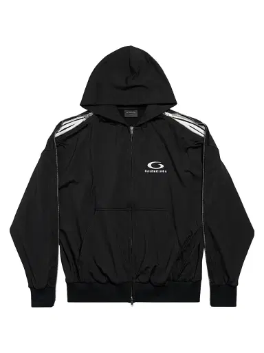 Balenciaga Women's Loop Sports Icon Zipped Zip-Up Hoodie - Black White - Size Large | Thumbnail 1