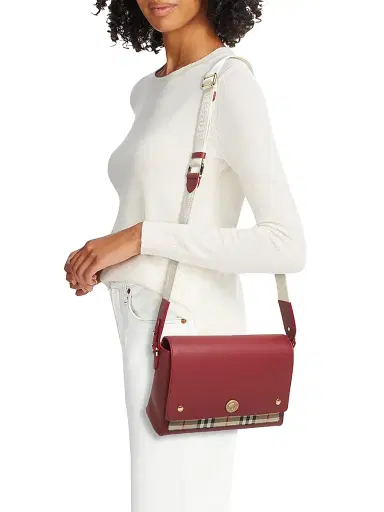 Burberry Women's Medium Note Check Leather Crossbody Bag - Vintage Check And Ruby | Thumbnail 2 Burberry Women's Medium Note Check Leather Crossbody Bag - Vintage Check And Ruby | Thumbnail 2