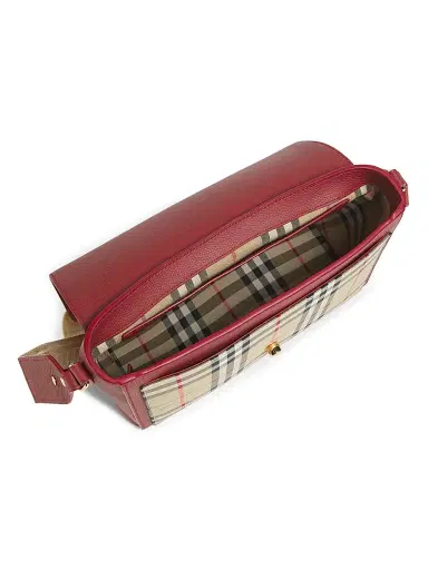 Burberry Women's Medium Note Check Leather Crossbody Bag - Vintage Check And Ruby | Thumbnail 4 Burberry Women's Medium Note Check Leather Crossbody Bag - Vintage Check And Ruby | Thumbnail 4