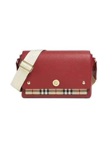 Burberry Women's Medium Note Check Leather Crossbody Bag - Vintage Check And Ruby | Thumbnail 1 Burberry Women's Medium Note Check Leather Crossbody Bag - Vintage Check And Ruby | Thumbnail 1
