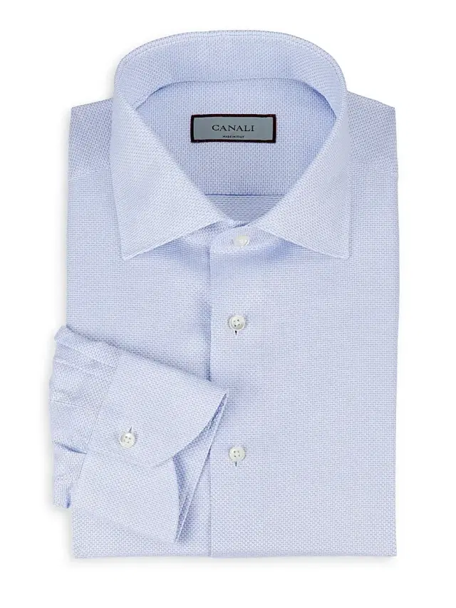 Men's Textured Cotton Modern-Fit Dress Shirt - Light Blue