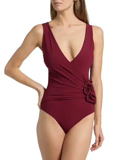 Chiara Boni La Petite Robe Women's Basia Sequin-Embellished Rosette One-Piece Swimsuit - Mahogany | Thumbnail 3
