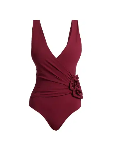 Chiara Boni La Petite Robe Women's Basia Sequin-Embellished Rosette One-Piece Swimsuit - Mahogany | Thumbnail 1