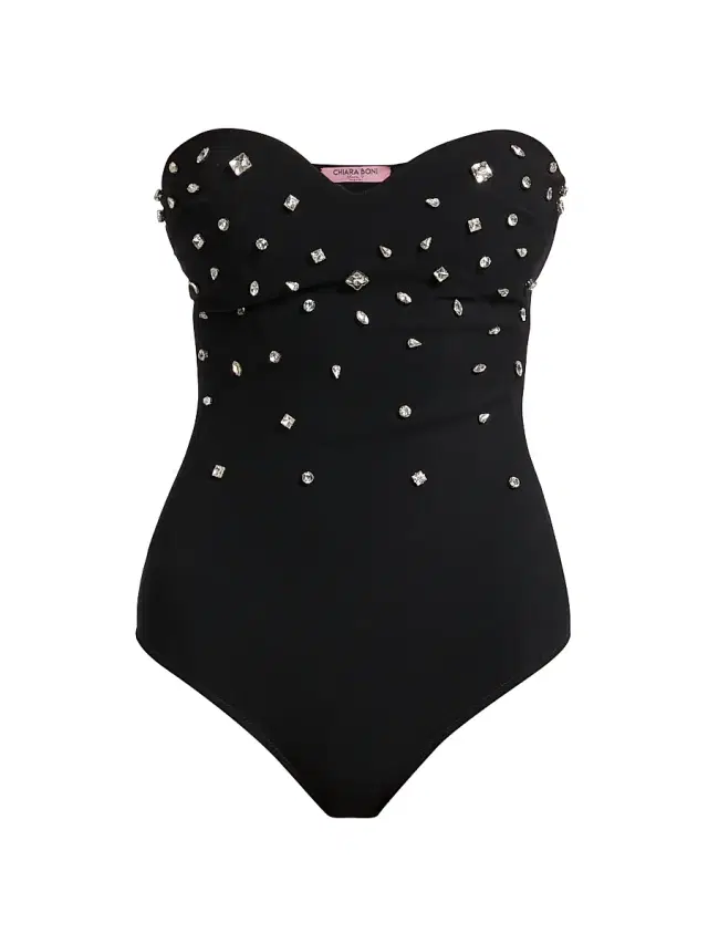 Chiara Boni La Petite Robe Women's Bianka Crystal-Embellished Strapless One-Piece Swimsuit - Black