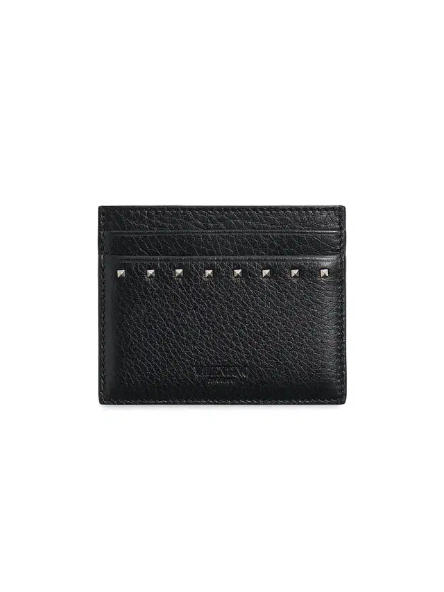Valentino Garavani Men's Rockstud Grainy Calfskin Cardholder - Black